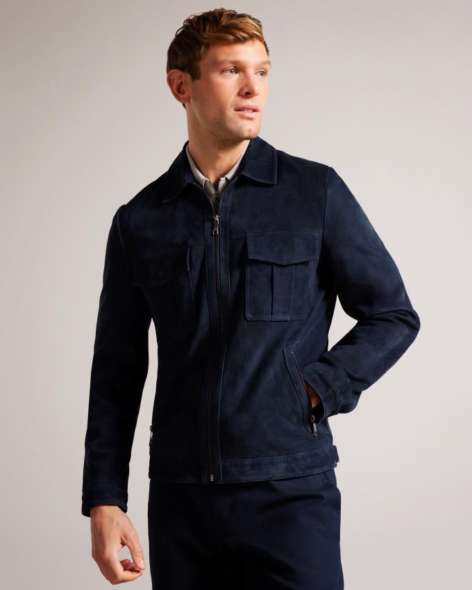 Veste Ted Baker Suede Bleu Marine Homme | QOM-64509567